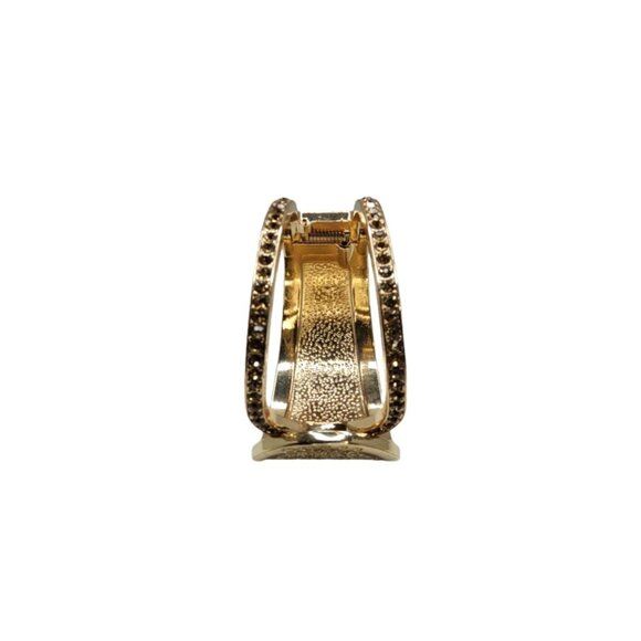 vintage guess gold tone rhinestone lined, textured spring closure cuff bracelet - Picture 3 of 4